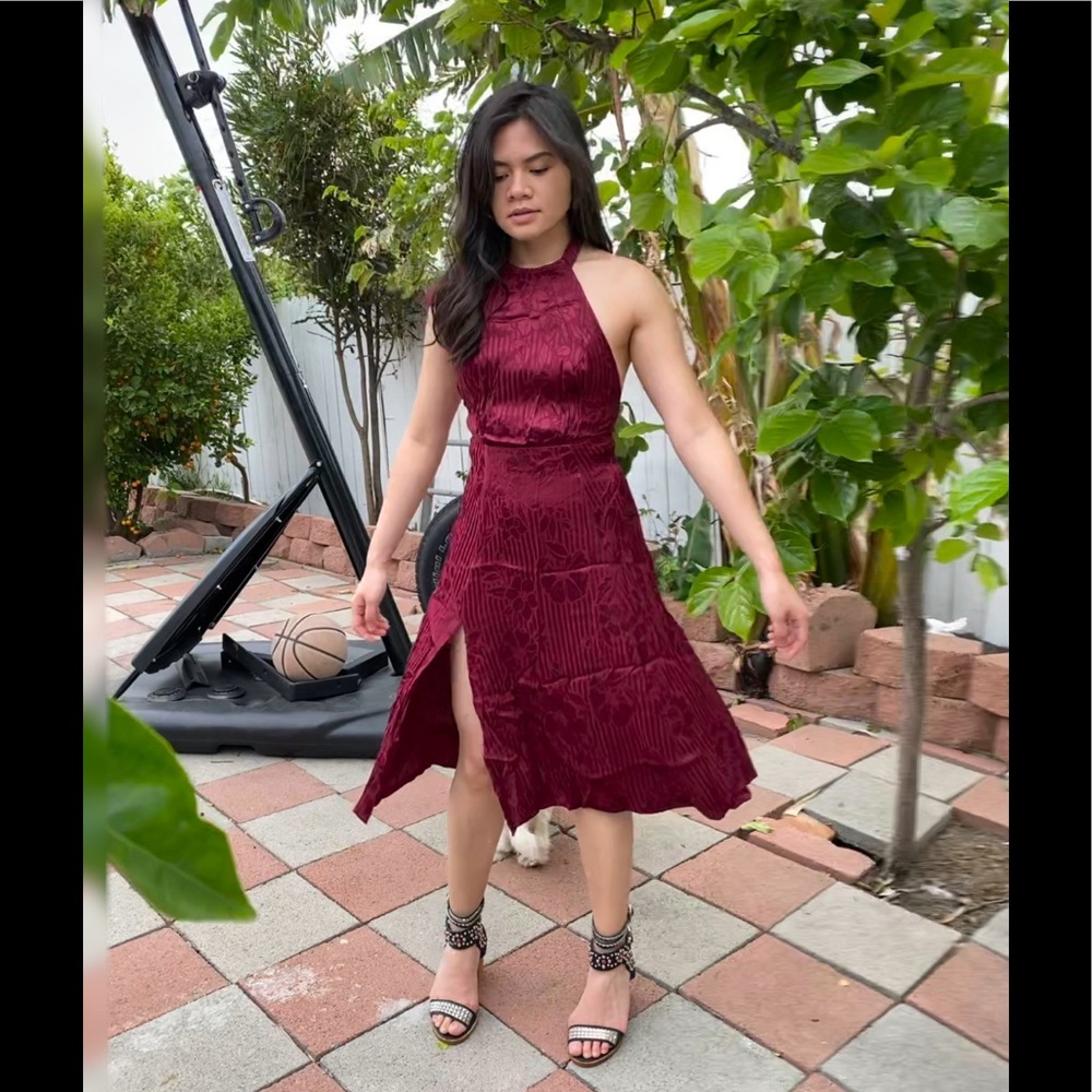 Silk burdundy halter neck dress